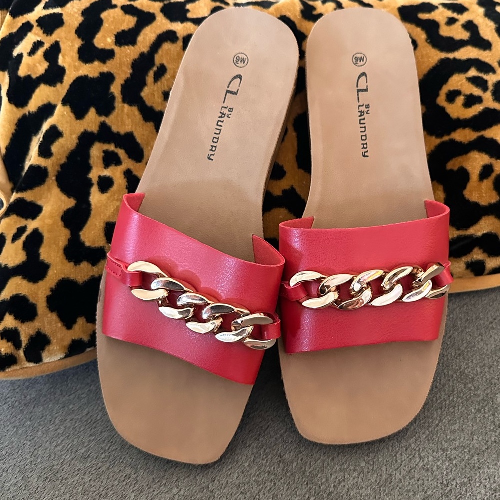 $$$ NWOT CL By Laundry red chain flat sandals size 9.